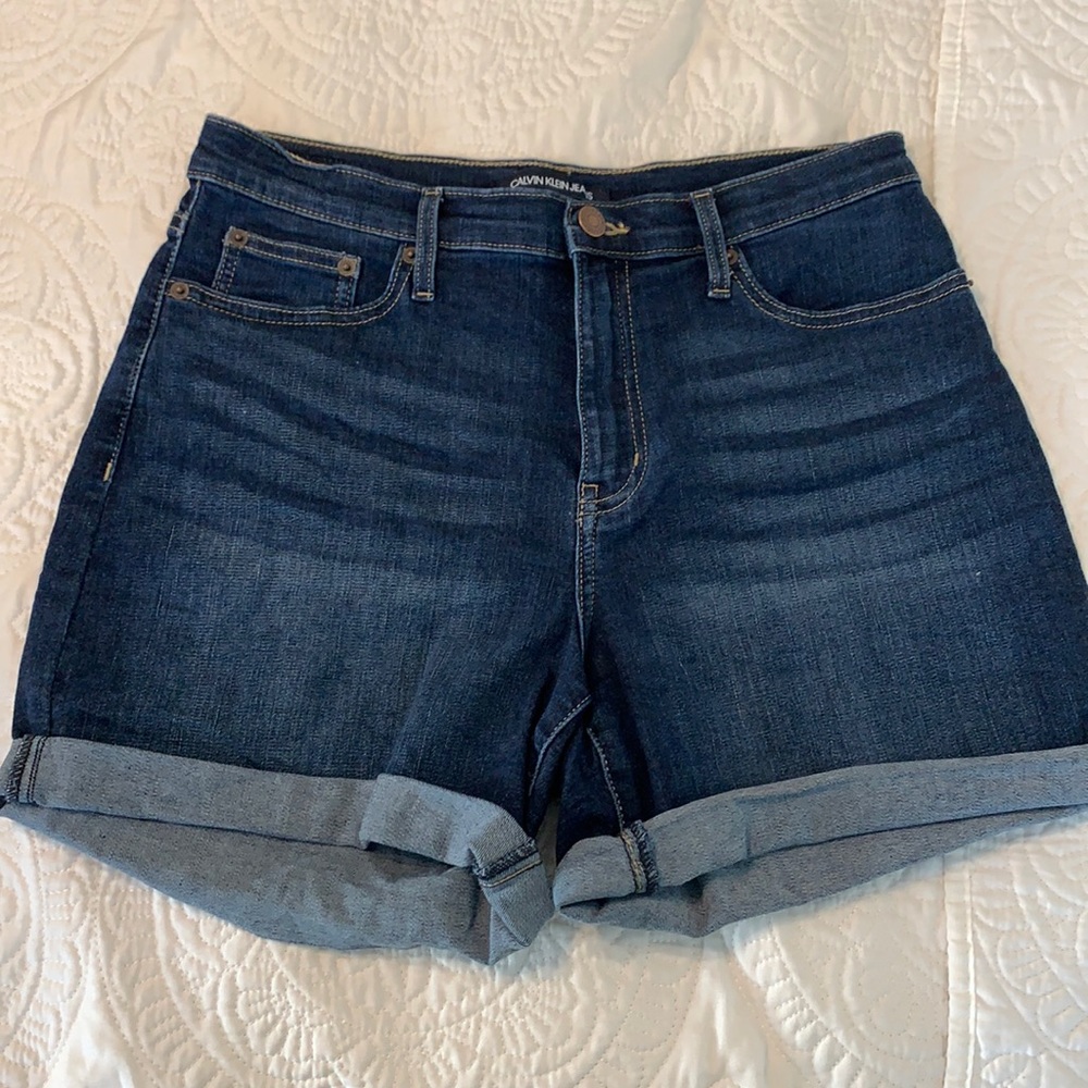 Calvin Klein Dark Blue Denim Roll-Cuff Women's Shorts